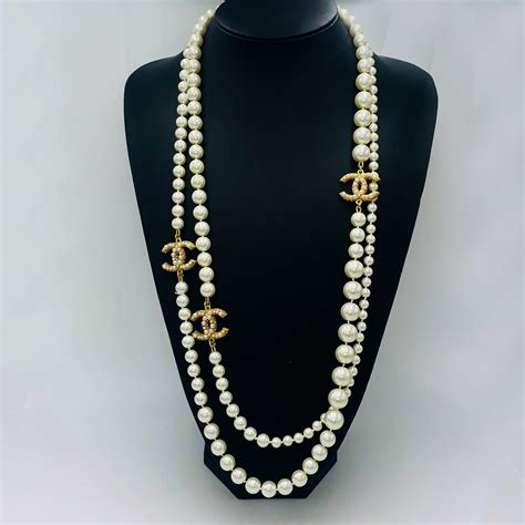 chanel necklace 5|Chanel inspired long pearl necklace.